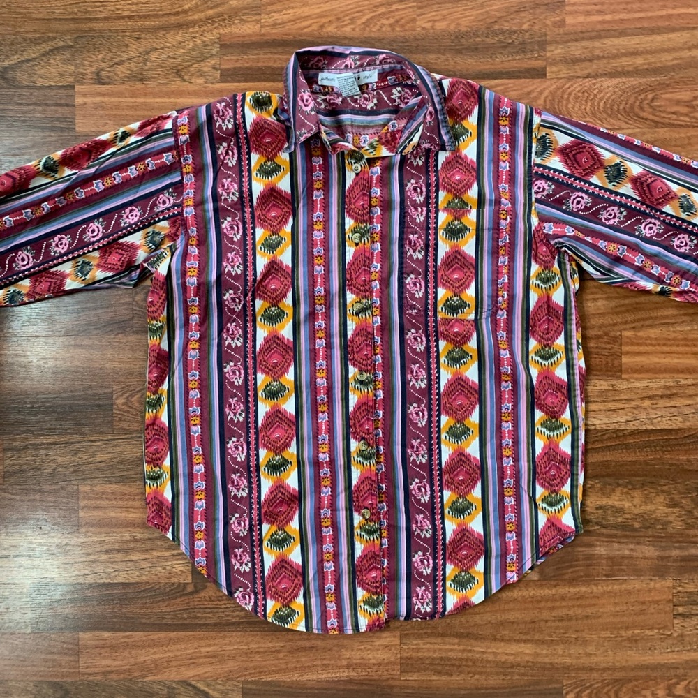 Authentic Kikomo Style Button Up Shirt Men Medium Burgundy 100% Cotton Office
